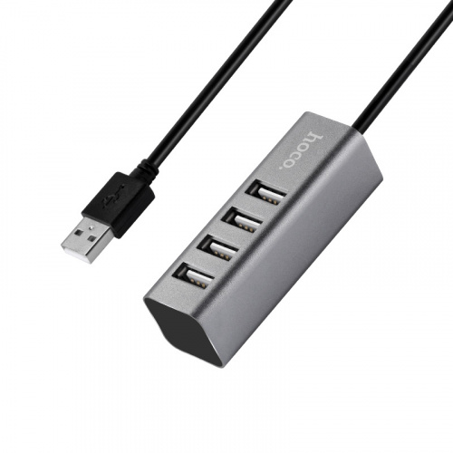 USB-концентратор HOCO HB1, 4 гнезда, 1 USB выход, цвет: серый (1/12/120) (6957531038139) фото 3