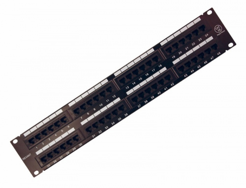 Rexant Патч-панель 19", 2U, 48 портов RJ-45, категория 5e, UTP неэкранированная, черная (1/10) (04-0022)