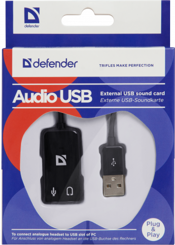 Переходник DEFENDER для гарнитуры Audio USB Переходник 2х3.5мм jack ->USB (1/50/400) (63002) фото 6