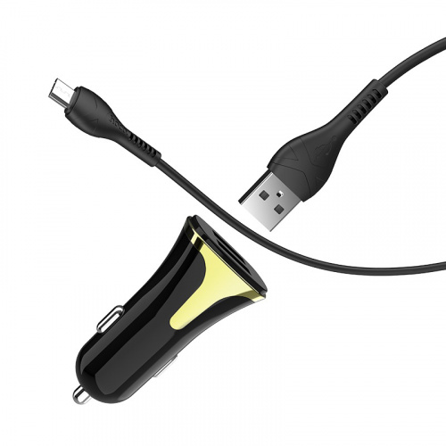 Блок питания автомобильный 2 USB HOCO Z31, Universe, 3400mA, пластик, QC3.0, кабель микро USB, цвет: чёрный (1/14/140) (6931474709837) фото 3