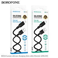 Кабель USB - микро USB Borofone BX113 Lenny, 2.0м, 2.4A, силикон, цвет: чёрный (1/360) (6941991115493)