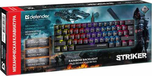 Клавиатура проводная игровая механическая DEFENDER Striker GK-380L RU,Rainbow,61 клавиша, черная (45380) фото 3