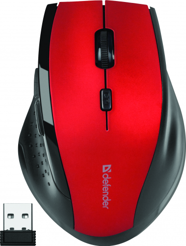 Беспроводная мышь DEFENDER Accura MM-365, 6 кнопок, 800-1600 dpi, USB, красный (1/40) (52367) фото 2