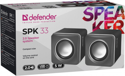 Активная система DEFENDER 2.0, SPK-33, серый, 5 Вт, USB (1/100) (65632) фото 5