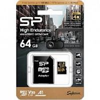 Карта памяти MicroSD  64GB  Silicon Power Class 10  High Endurance UHS-I V30 A1 (R/W 100Mb/s) + SD адаптер (SP064GBSTXDV3V1HSP)