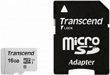 Карта памяти MicroSD  16GB  Transcend 300S UHS-I U1 + SD адаптер (TS16GUSD300S-A)