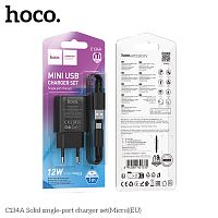 Блок питания сетевой 1 USB HOCO C134A Solid, 3000mA, пластик, 2.4A, кабель USB - микро USB, цвет: чёрный (1/28/168) (6942007621335)