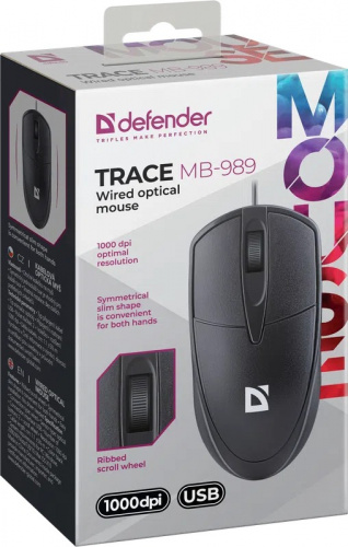 Мышь проводная DEFENDER Trace MB-989 черн,3D,1,2м,1000dpi (1/72) (52989) фото 2