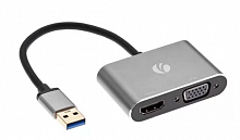 Кабель-переходник USB 3.0 (Am) --> HDMI(f)+VGA(f), Aluminum Shell, VCOM <CU322M> (1/100)