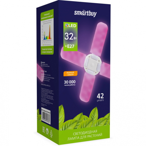 Лампа светодиодная SMARTBUY ФИТО 4 лепестка-32W/E27 (SBL-4-leaves-32-fito-E27)(1/25)