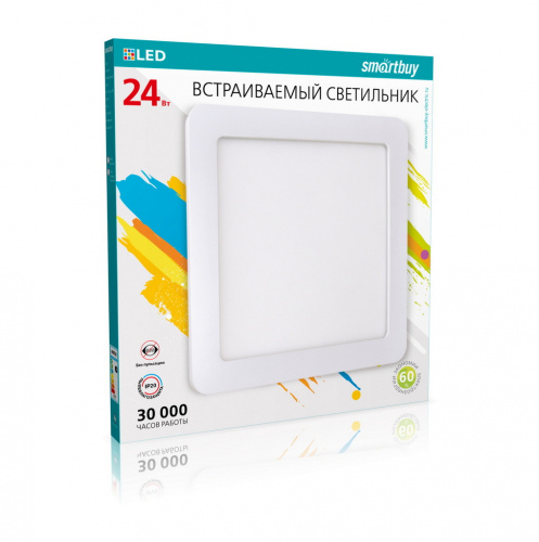 Светильник светодиодный SMARTBUY "Даунлайт" квадрат, белый Square-24W/6500K/IP20 (1/20) (SBL-DLSq-24-65K)