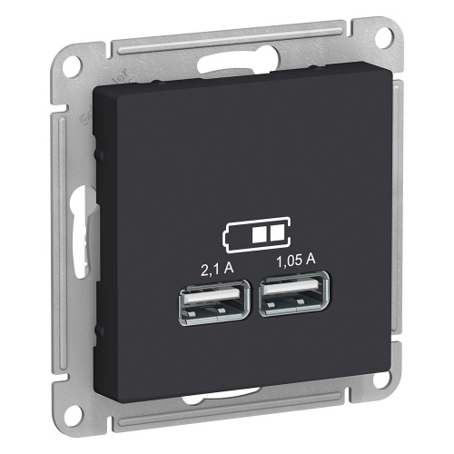 Механизм розетки USB 1-м С/У ATLASDESIGN 5В 1порт х 2.1А 2порта х 1.05А карбон Systeme Electric ATN001033 (1/8/48)