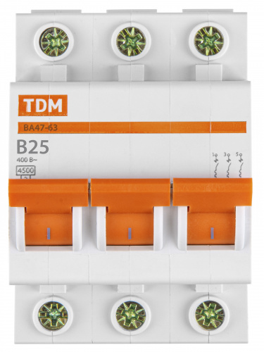 Автоматический выключатель ВА47-63 3Р 25А 4,5кА х-ка B TDM (1/4/40) фото 7