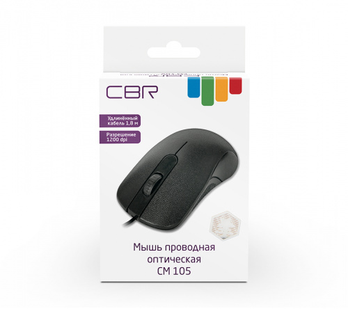 Мышь проводная CBR CM 105, USB, 1200 dpi, 3 кнопки и колесо прокрутки, черный (1/100) (CM 105 Black) фото 2