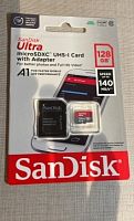 Карта памяти MicroSD  128GB  SanDisk Class 10 Ultra  A1 UHS-I (140 Mb/s) +SD адаптер (SDSQUAB-128G-GN6MA)