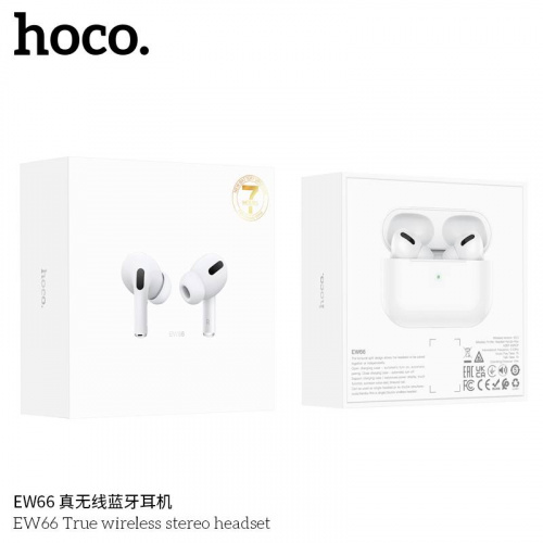 Наушники внутриканальные HOCO EW66 True, пластик, bluetooth 5.3, микрофон, цвет: белый (1/14/140) (6942007621748)