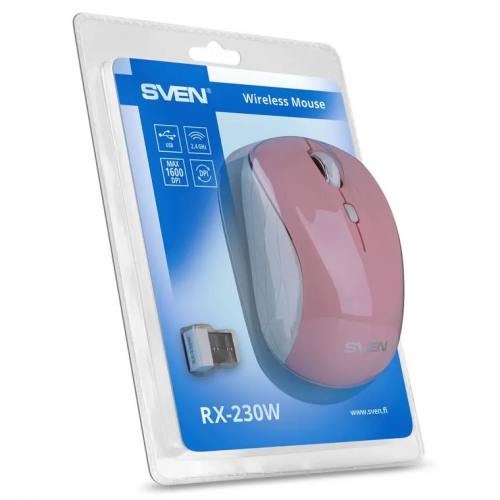 Беспроводная мышь SVEN RX-230W (2,4 GHz, 3+1кл., 800-1600DPI, Soft Touch, блистер), розовая (1/60) (SV-017842) фото 2