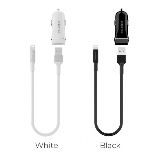 Блок питания автомобильный 2 USB Borofone, JoyRoad, BZ2, 2400mA, пластик, с кабелем Apple 8 pin, цвет: белый (6957531081906) фото 7