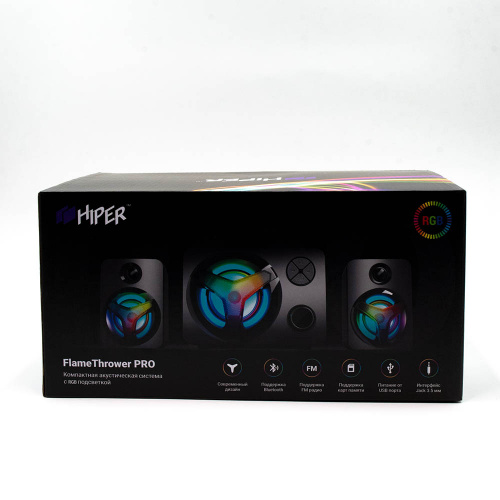 Колонки HIPER FlameThrower PRO H-TR4(BK) 2.1, 6 Вт+5 Вт, FM/Bluetooth/microSD, USB/Jack 3.5 мм, RGB, черные (1/12) фото 2