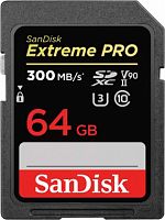 Карта памяти SDXC  64GB  SanDisk Class 10 Extreme Pro UHS-II, U3, V90 (300 Mb/s) (SDSDXDK-064G-GN4IN)