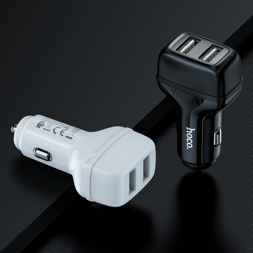 Блок питания автомобильный 2 USB HOCO Z36 Leader, 2400mA, кабель Lightning 1м, огнестойкий, пластик, белый(1/14/140) (6931474727749) фото 5