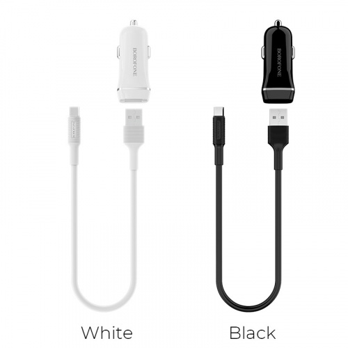 Блок питания автомобильный 2 USB Borofone, JoyRoad, BZ2, 2400mA, пластик, с кабелем Type-C, цвет: белый (6957531081944) фото 6