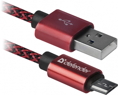 Кабель DEFENDER USB08-03T PRO USB2.0, красный, AM-MicroBM, 1m, 2.1A (1/100) (87801) фото 3