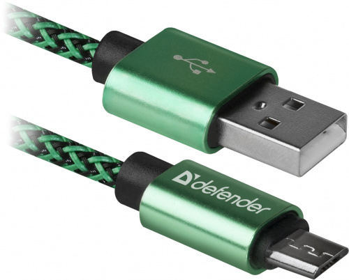 Кабель DEFENDER USB08-03T PRO USB2.0, зеленый, AM-MicroBM, 1m, 2.1A (1/100) (87804) фото 3