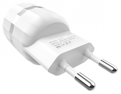 Блок питания сетевой 2 USB HOCO C41A, Wisdom, 2400mAh, пластик, кабель Type-C, цвет: белый (1/21/126) (6957531080602) фото 2