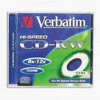 Диск VERBATIM CD-RW 80 (8-12x) Slim (20/100) (43762)