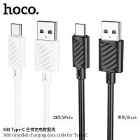 Кабель USB - Type-C HOCO X88 Gratified, 1.0м, круглый, 2.4A, силикон, цвет: чёрный упакован (1/420) (6931474783349)