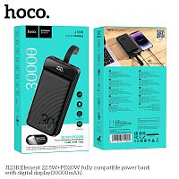 Мобильный аккумулятор Аккумулятор внешний HOCO J123B Element, 30000mAh, 2 USB выхода, PD20 Вт, QC3.0, дисплей, цвет: чёрный (1/25) (6942007612081)