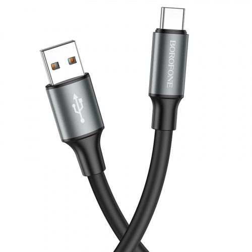 Кабель USB - Type-C Borofone BX82 Bountiful, 1.0м, круглый, 3.0A, силикон, цвет: чёрный (1/33/330) (6974443386226)