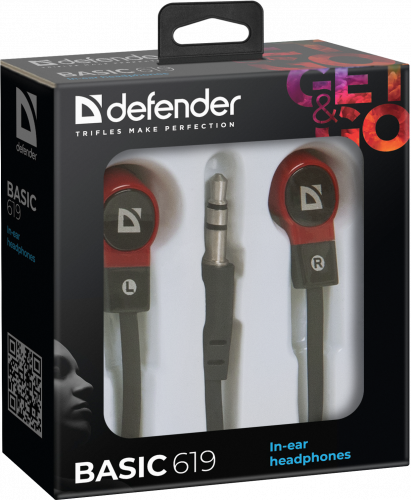 Проводные внутриканальные наушники DEFENDER Basic 619 вакуумные, шнур 1.1 м, черные/красные (1/50) (63619) фото 4