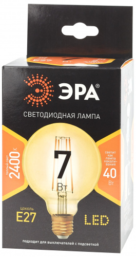 Лампа светодиодная ЭРА F-LED G95-7W-824-E27 gold E27 / Е27 7Вт филамент шар золотистый теплый белый свет (1/20) (Б0047662) фото 3