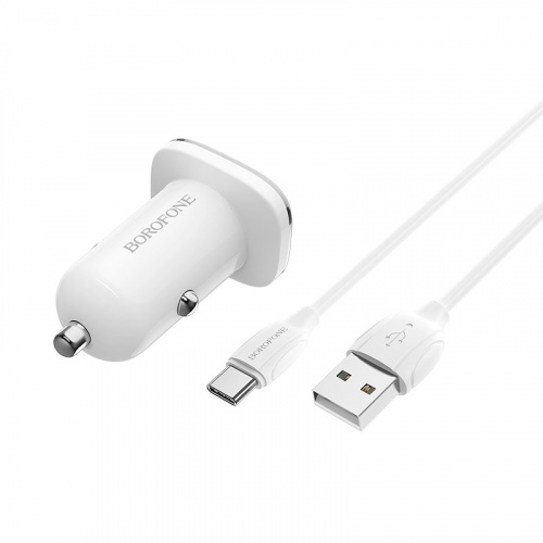Блок питания автомобильный 1 USB Borofone BZ12A, Lasting power, 3A, пластик, QC3.0, кабель Type-C, цвет: белый (1/44/176) (6931474708700) фото 3