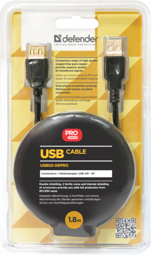 Кабель-удлинитель DEFENDER USB02-06PRO USB2.0, AM-AF, черный, 1.8м.(1/51) (87429) фото 6