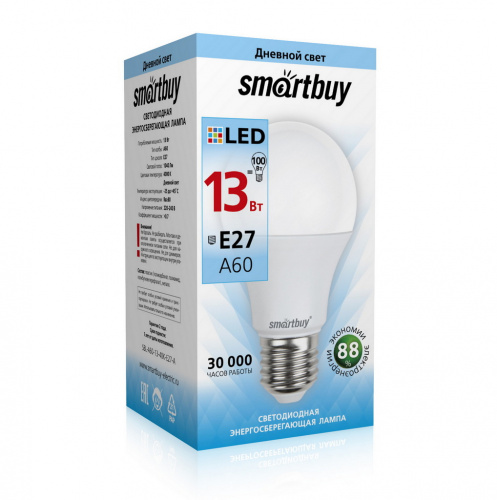 Лампа светодиодная SMARTBUY A60 13Вт 220V 4000K E27 (нейтральный свет) (1/10/50) (SBL-A60-13-40K-E27-A)