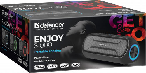 Портативная колонка Defender Enjoy S1000 20Вт, bluetooth 4.2., cветодиодная подсветка, черный (1/20) (65688) фото 4