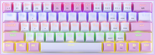 Клавиатура проводная игровая механическая REDRAGON Fizz Радужн,61 клав,тих,бело-розовая (1/10) (70672)