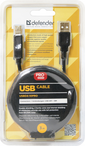 Кабель-удлинитель DEFENDER USB04-10PRO USB2.0, AM-BM, черный, 3м (1/40) (87431) фото 7