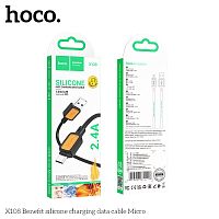 Кабель USB - микро USB HOCO X108 Benefit, 1.0м, круглый, 2.4А, силикон, цвет: чёрный (1/31/310) (6942007632218)