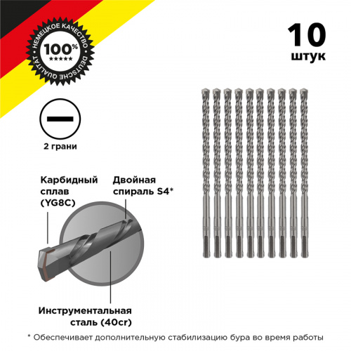 Бур по бетону KRANZ 8x160x100 мм SDS PLUS (10 шт.) (1/250) (KR-91-0012-4)