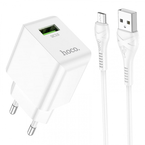 Блок питания сетевой 1 USB HOCO C98A, Proton, 3000mA, кабель USB - микро USB, 1.0м, цвет: белый (1/30/180) (6931474766861)