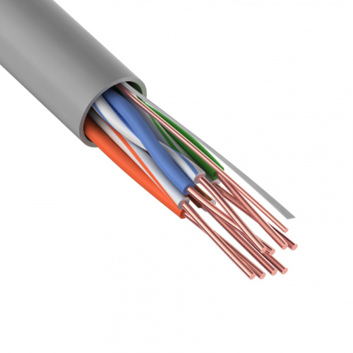 Кабель витая пара U/UTP, CAT 6, ZH нг(А)-HF, 4PR, 23AWG, INDOOR, SOLID, серый, 305 м, REXANT (1/1) (01-0067)