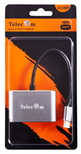 Кабель-концентратор  USB3.1 Type-Cm --> HDMI (f)+VGA(f), Alum Grey 4K@30 Hz,Telecom<TUC050> фото 2