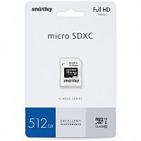 Карта памяти MicroSDXC  512GB  Smart Buy Class10 UHS-1+ SD адаптер (SB512GBSDCL10-01)
