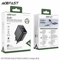 Блок питания сетевой 2 USB, 1 Type-C ACEFAST A57, PD35Вт, QC3.0, цвет: чёрный (1/15/120) (6974316282730)