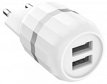 Блок питания сетевой 2 USB HOCO C41A, Wisdom, 2400mAh, пластик, кабель Type-C, цвет: белый (1/21/126) (6957531080602)
