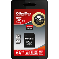 Карта памяти MicroSD  64GB  OltraMax Class 10 Premium UHS-I U3 (95 Mb/s) + SD адаптер (OM064GCSDXC10UHS-1-PrU3)